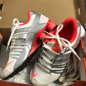 Nike White and Silver Sneakers with coral Accents